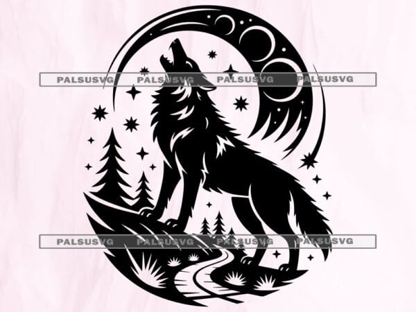 Howling Wolf and Moon SVG