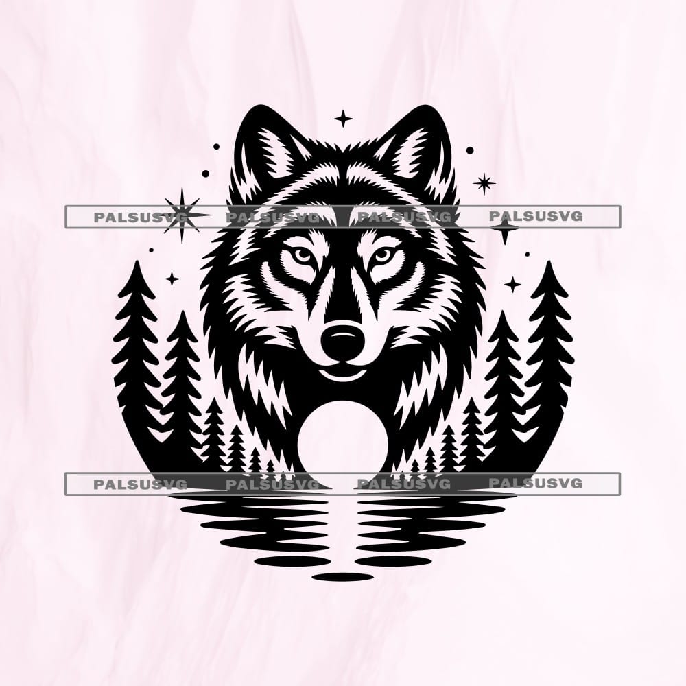 Wolf and Moon SVG