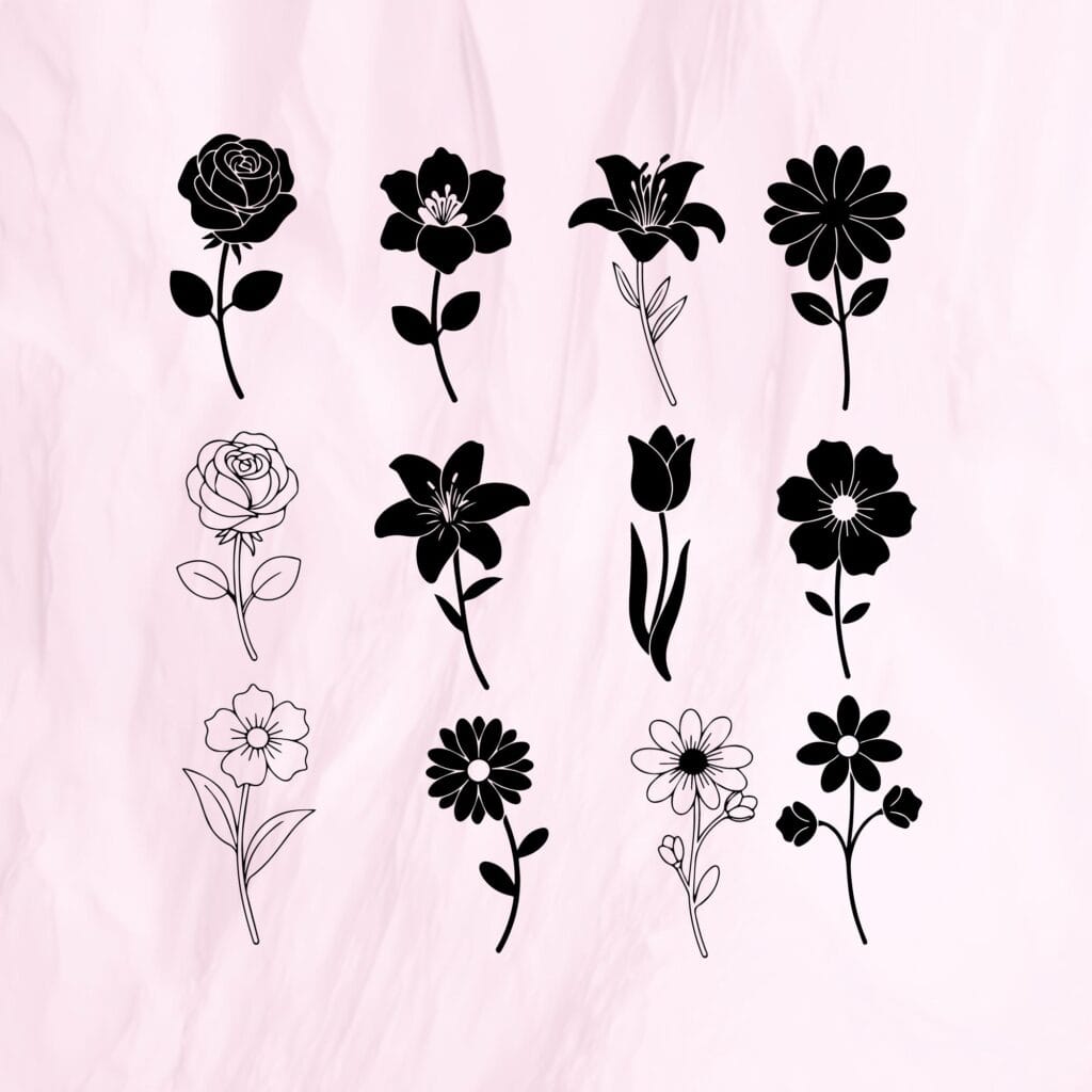 Flower Vector Bundle, Floral SVG, PNG, Clipart (Digital Download)