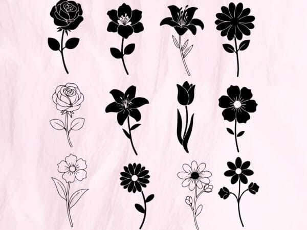 Flower Vector Bundle, Floral SVG, PNG, Clipart (Digital Download)