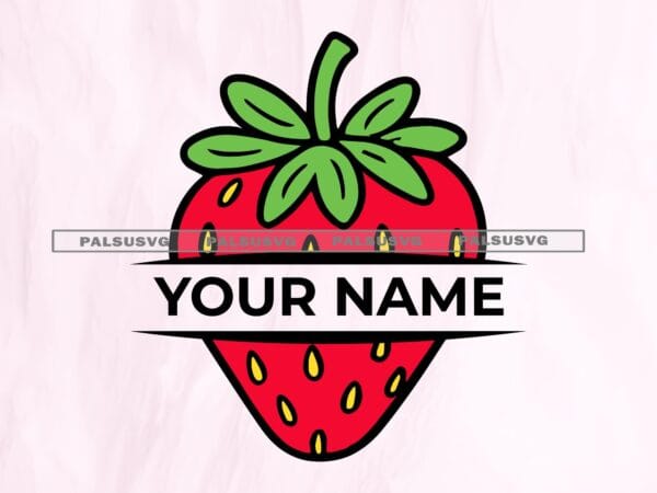 Strawberry Split Monogram SVG, Custom Name Frame for Cricut, Cute Fruit SVG, Summer Berry PNG for Sublimation, Teacher Gift, Dxf, Eps, Pdf