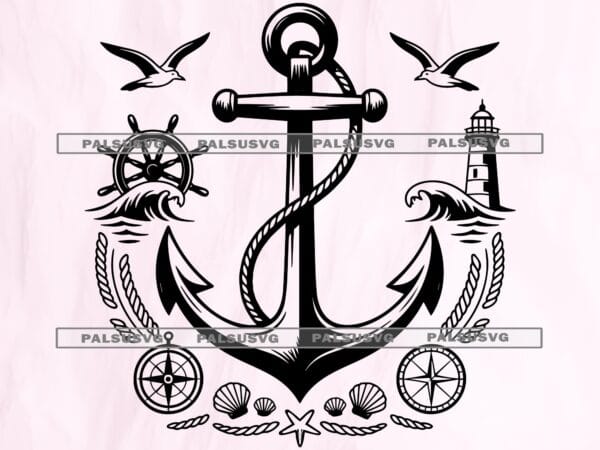 Nautical Anchor SVG Bundle, Marine Clipart (Digital Download)
