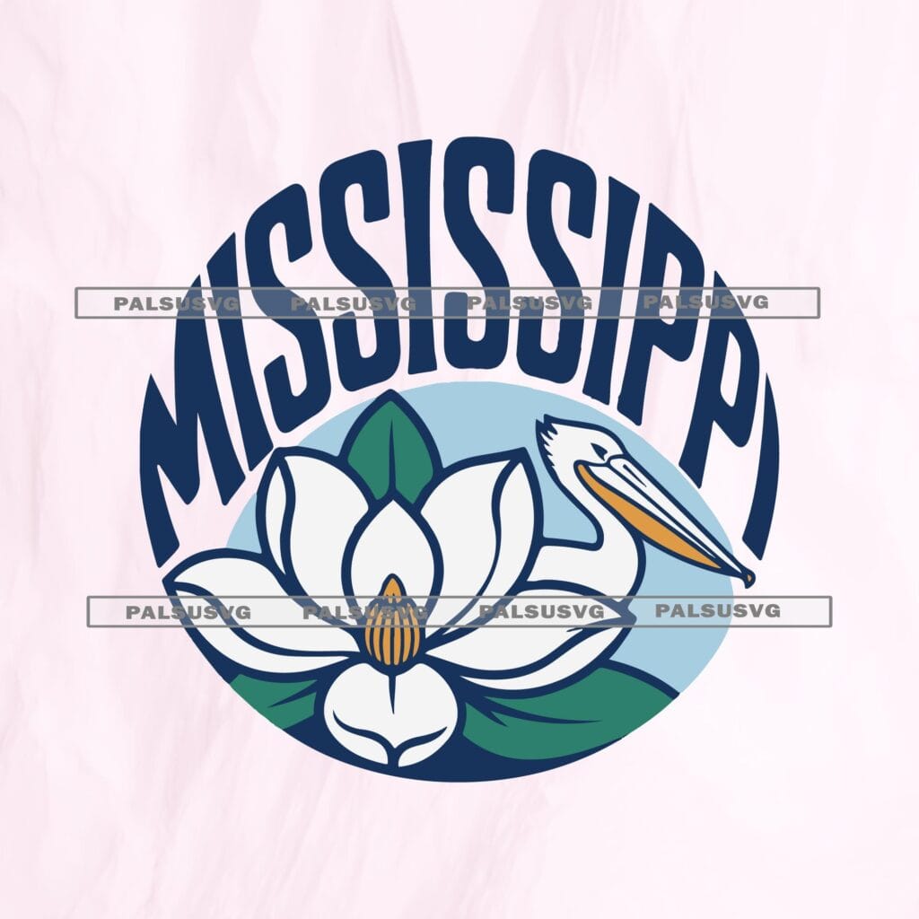 Retro Mississippi SVG, Magnolia Flower, Pelican (Digital Download)