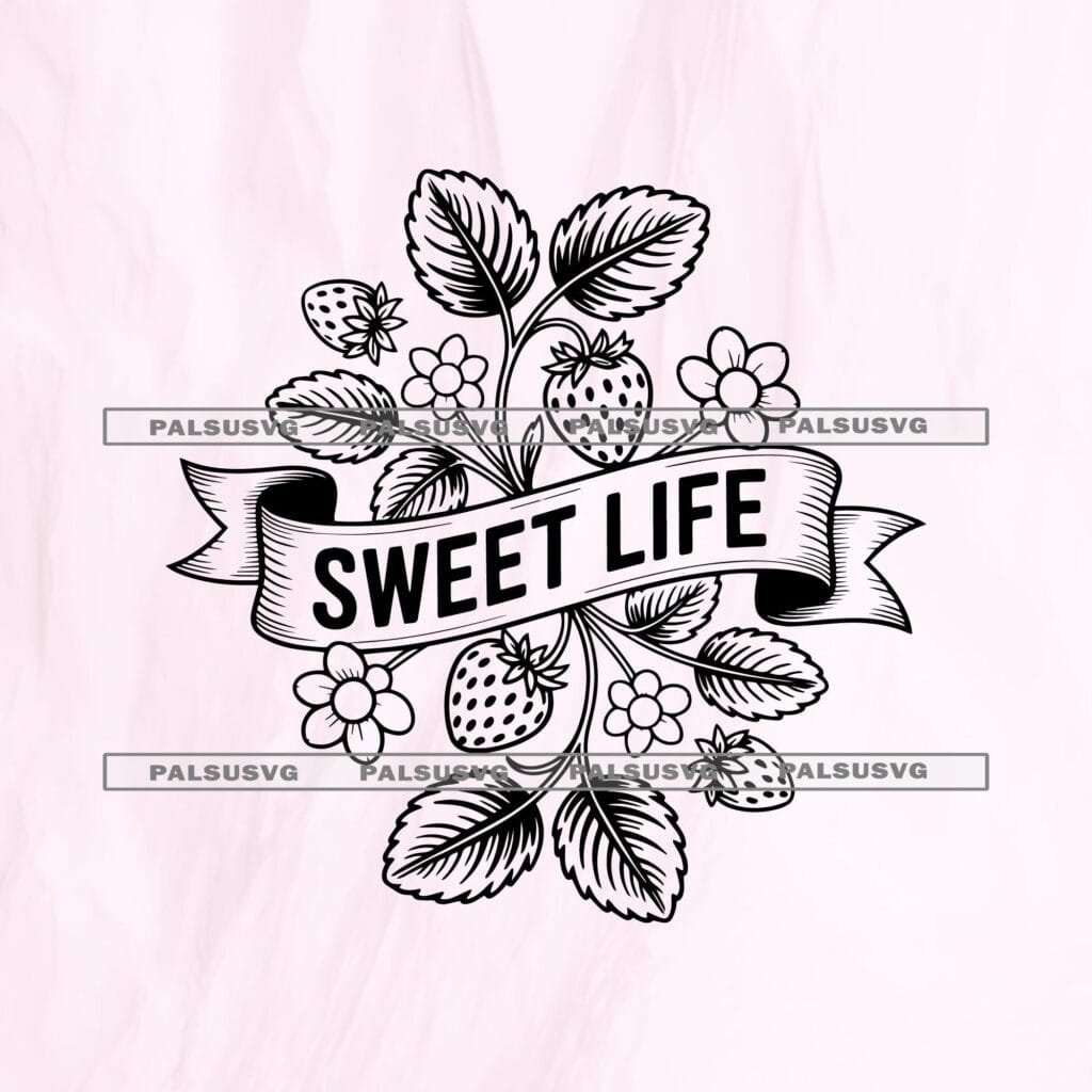 Sweet Life SVG – Strawberry Fruit Cottagecore Summer Kitchen Decor Cut File (Digital Download)