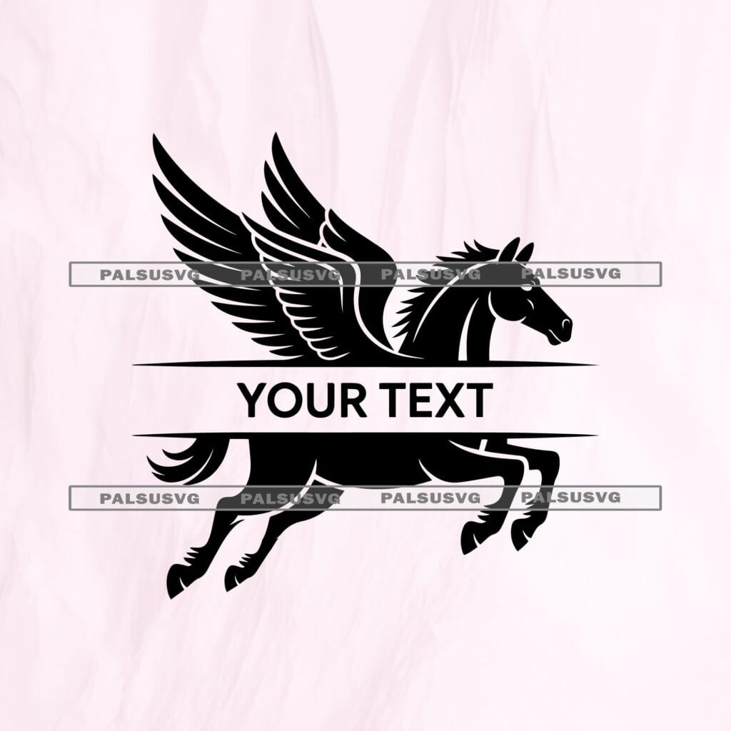 Pegasus Split Monogram SVG – Custom Name Frame Winged Horse Fantasy Mythical Creature Kids Room Sign Cut File (Digital Download)