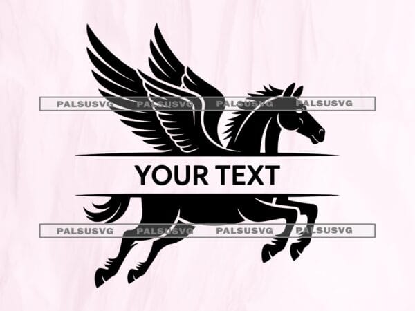 Pegasus Split Monogram SVG – Custom Name Frame Winged Horse Fantasy Mythical Creature Kids Room Sign Cut File (Digital Download)