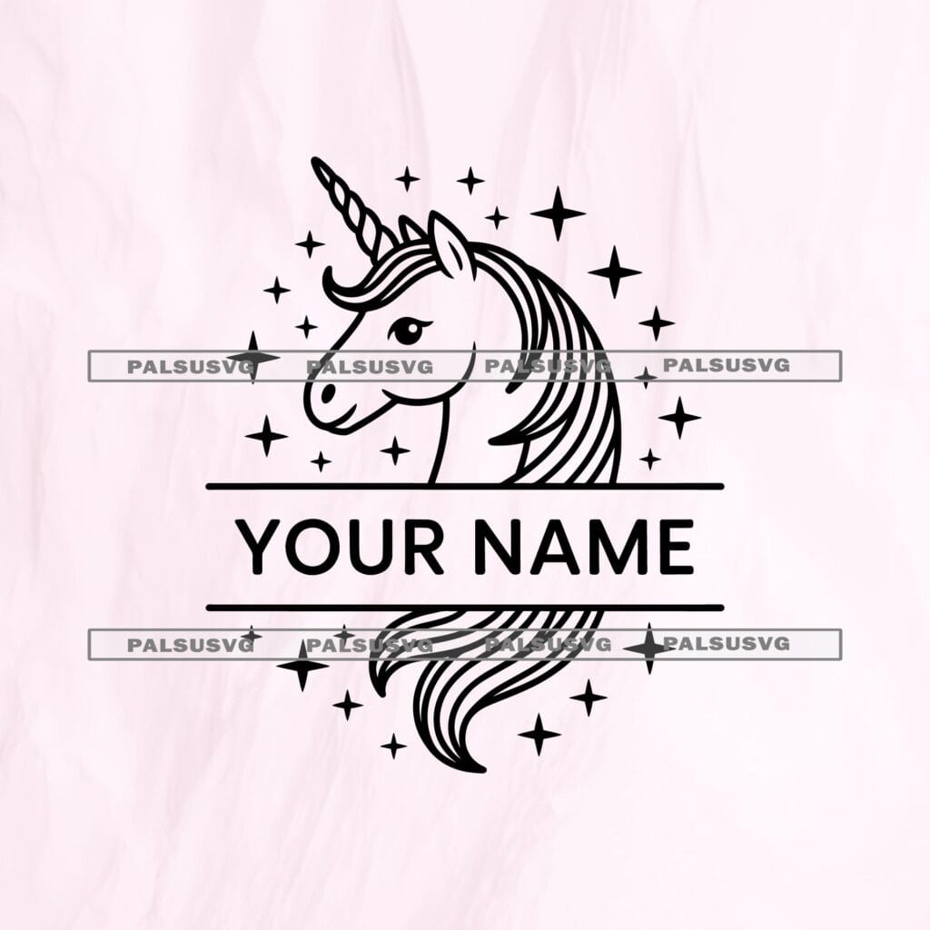 Unicorn Split Monogram SVG – Custom Name Frame Magical Stars Girls Birthday Kids Room Nursery Cut File (Digital Download)