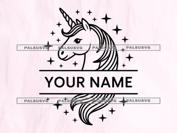 Unicorn Split Monogram SVG – Custom Name Frame Magical Stars Girls Birthday Kids Room Nursery Cut File (Digital Download)