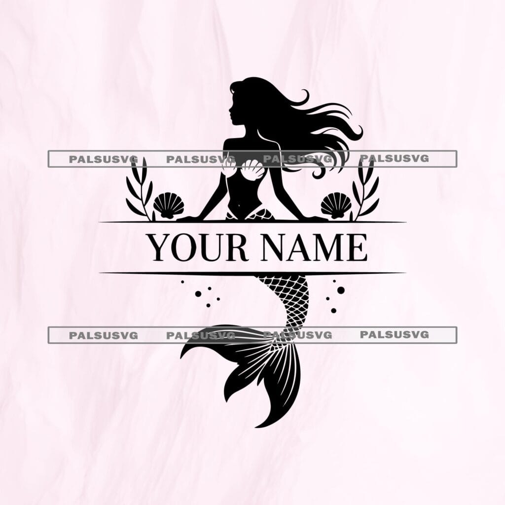 Mermaid Split Monogram SVG – Custom Name Frame Ocean Fantasy Girls Birthday Kids Room Nursery Cut File (Digital Download)