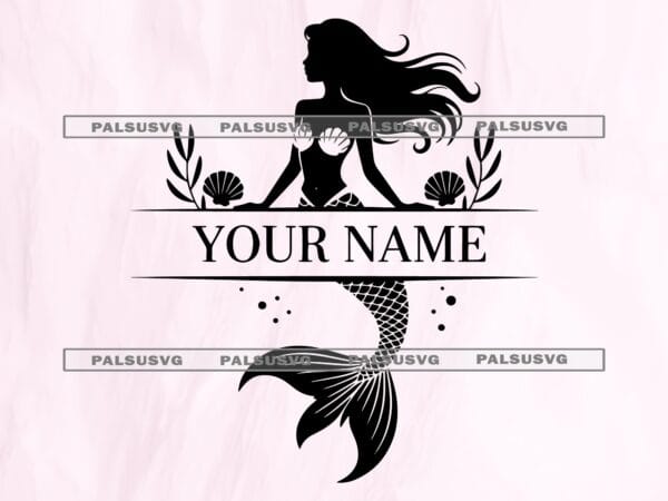 Mermaid Split Monogram SVG – Custom Name Frame Ocean Fantasy Girls Birthday Kids Room Nursery Cut File (Digital Download)