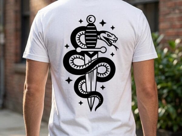 Snake and Dagger SVG – Traditional Tattoo Serpent Sword Gothic Mystic Edgy Witchy Shirt Cut File (Digital Download)