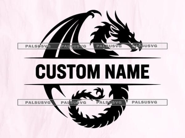 Dragon Split Monogram SVG – Custom Name Frame Fantasy Gamer Room Decor Mythical Beast Boys Shirt Cut File (Digital Download)