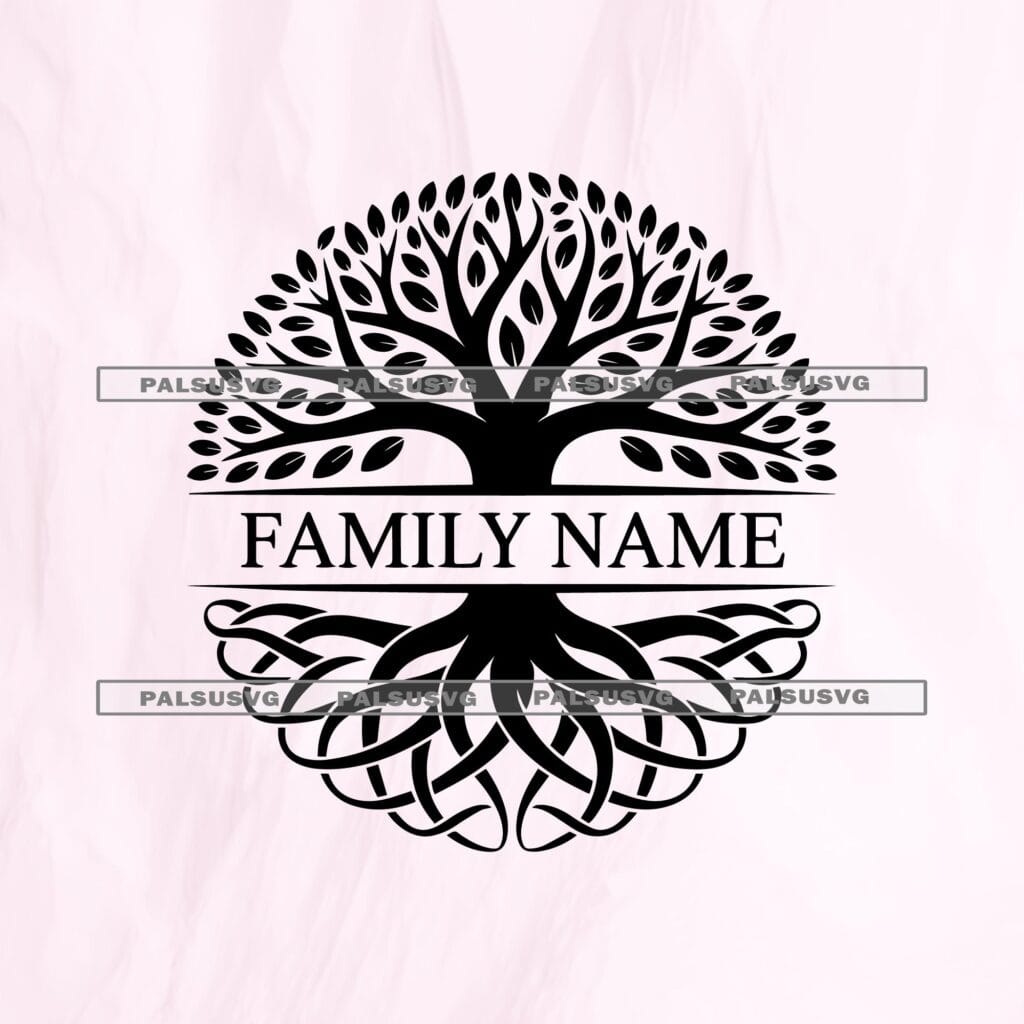 Tree of Life Split Monogram SVG – Custom Family Name Frame Yggdrasil Roots Celtic Housewarming Sign Cut File (Digital Download)
