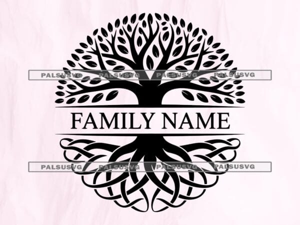 Tree of Life Split Monogram SVG – Custom Family Name Frame Yggdrasil Roots Celtic Housewarming Sign Cut File (Digital Download)