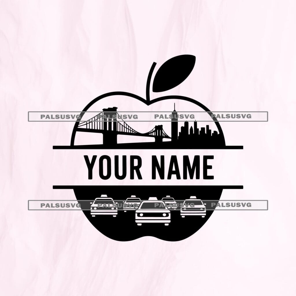 New York City Split Monogram SVG – Custom Name Frame Big Apple Skyline Taxi Brooklyn Bridge Travel Cut File (Digital Download)