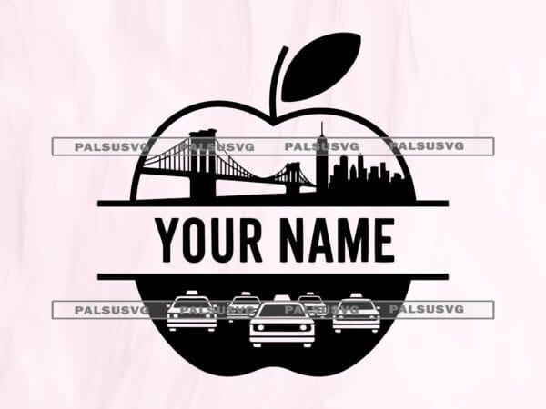 New York City Split Monogram SVG – Custom Name Frame Big Apple Skyline Taxi Brooklyn Bridge Travel Cut File (Digital Download)